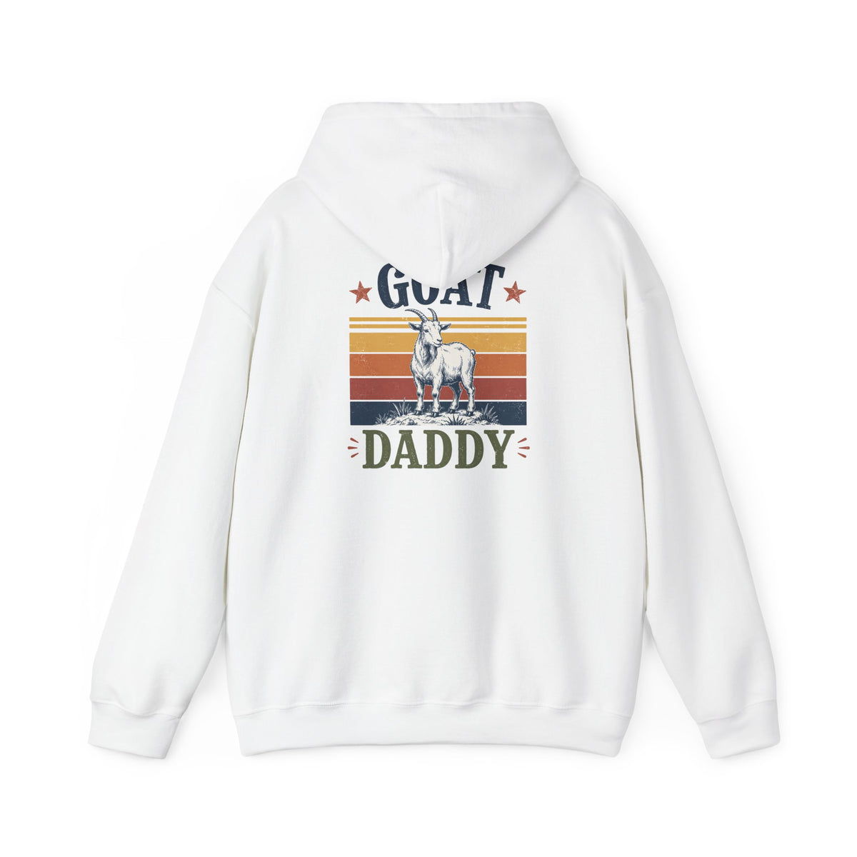 white hoodie with GOAT daddy slogan design funny fathers day gift