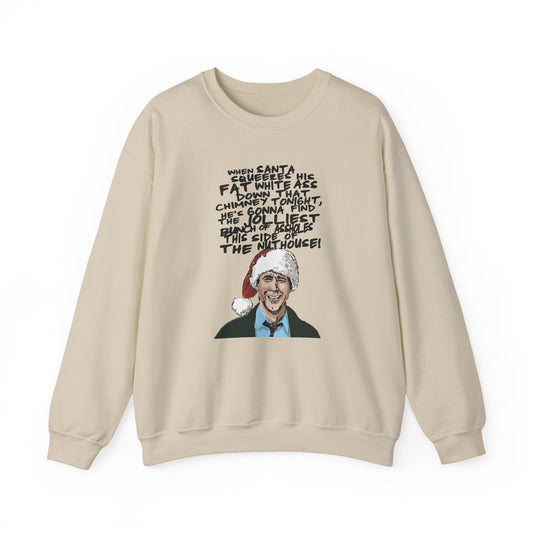 white sweatshirt with clark griswold funny christmas quote graphic