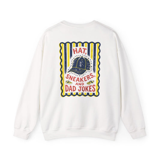 light pink sweatshirt with dad jokes lifestyle graphic print for funny dad gift