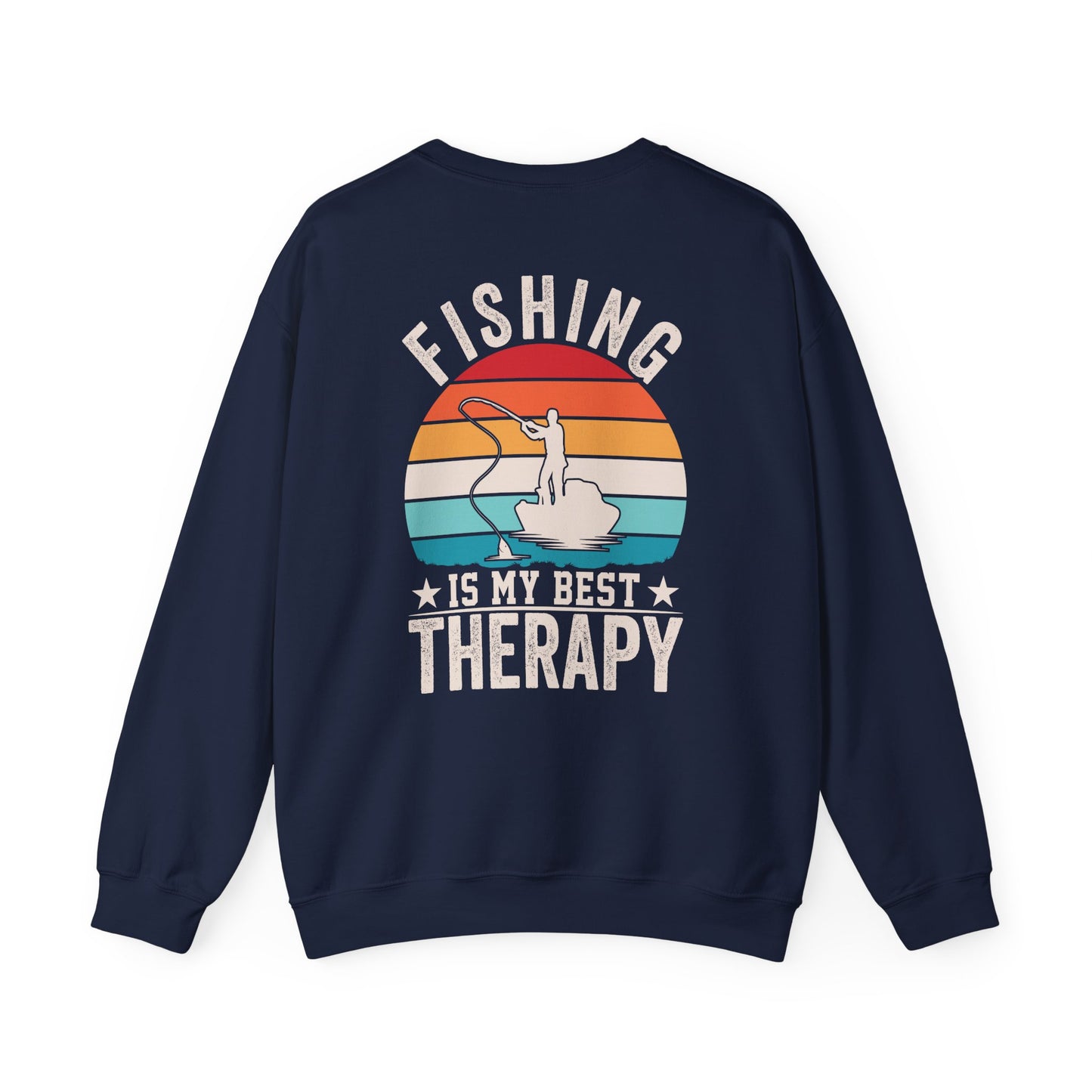 dark heather sweatshirt with fishing is my best therapy quote design