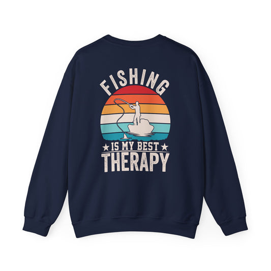 dark heather sweatshirt with fishing is my best therapy quote design