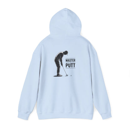 sport grey hoodie with master the putt golf design for golf enthusiasts