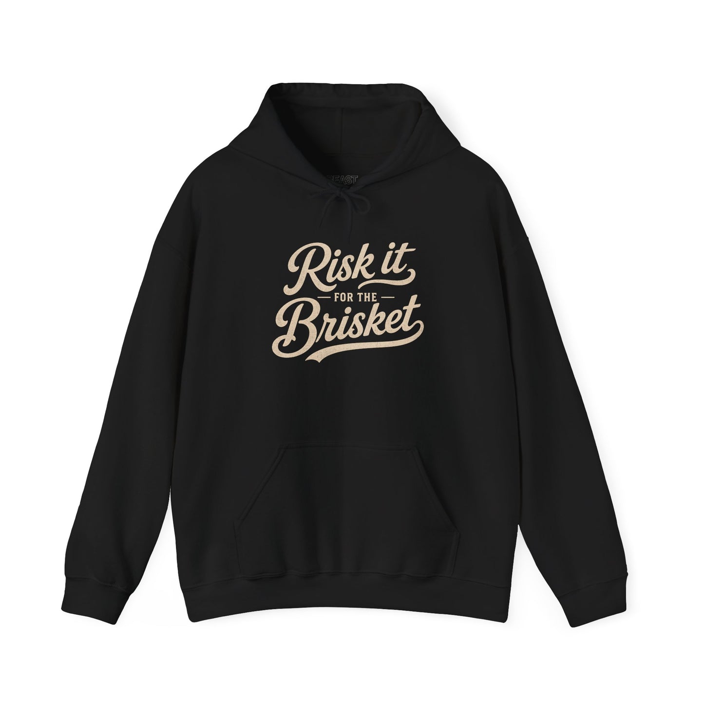 dark heather hoodie with risk it for the brisket pitmaster graphic for bbq lovers
