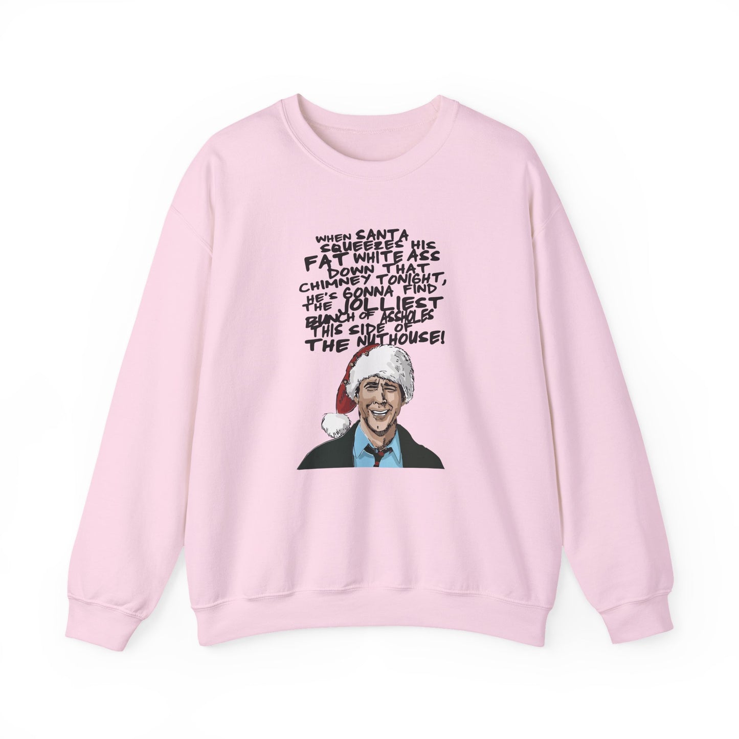 light blue sweatshirt with christmas vacation movie fan design