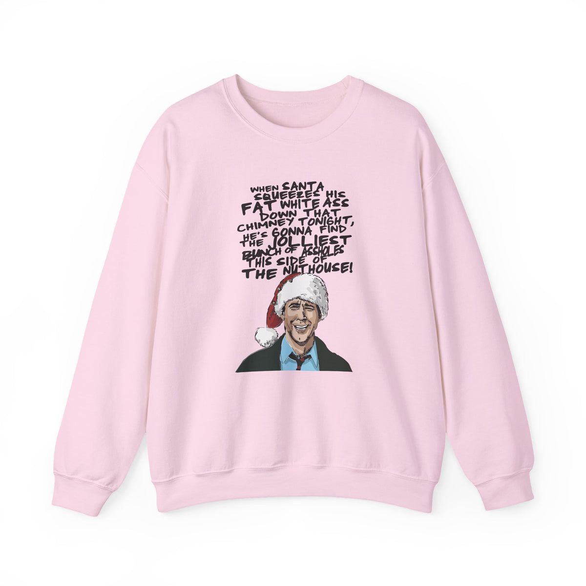 light blue sweatshirt with christmas vacation movie fan design