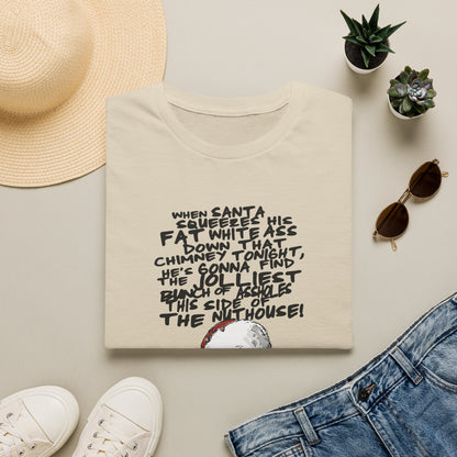 red t-shirt with National Lampoon's Christmas Vacation Griswold quote graphic