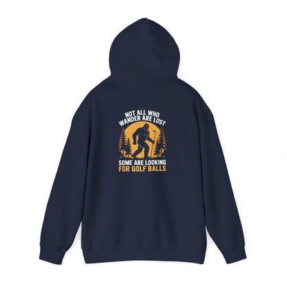 black hoodie with funny golfer wandering design