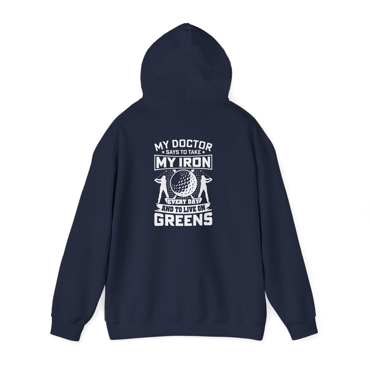 black hoodie with bold golf joke design