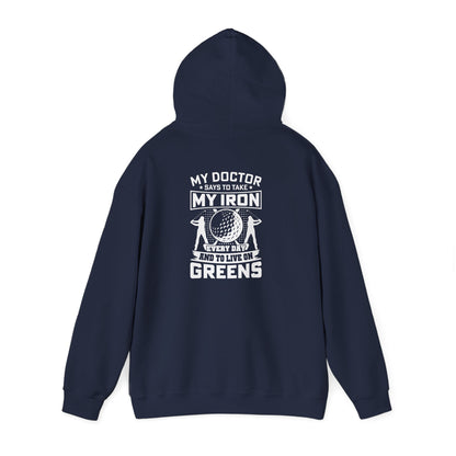 black hoodie with bold golf joke design
