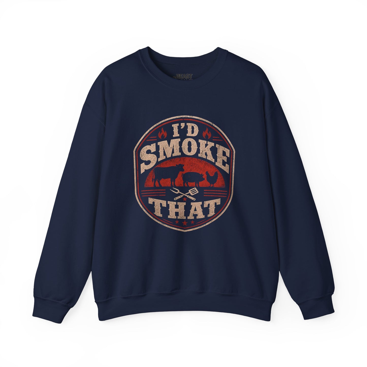 black sweatshirt with i'd smoke that bbq funny barbecue slogan gift