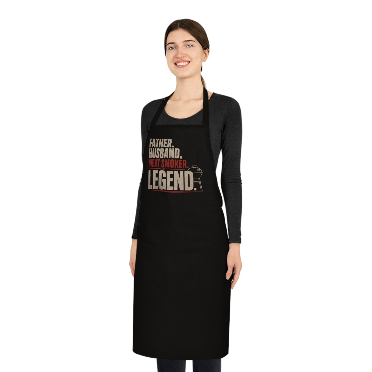 black apron colour variant with father meat smoker legend print