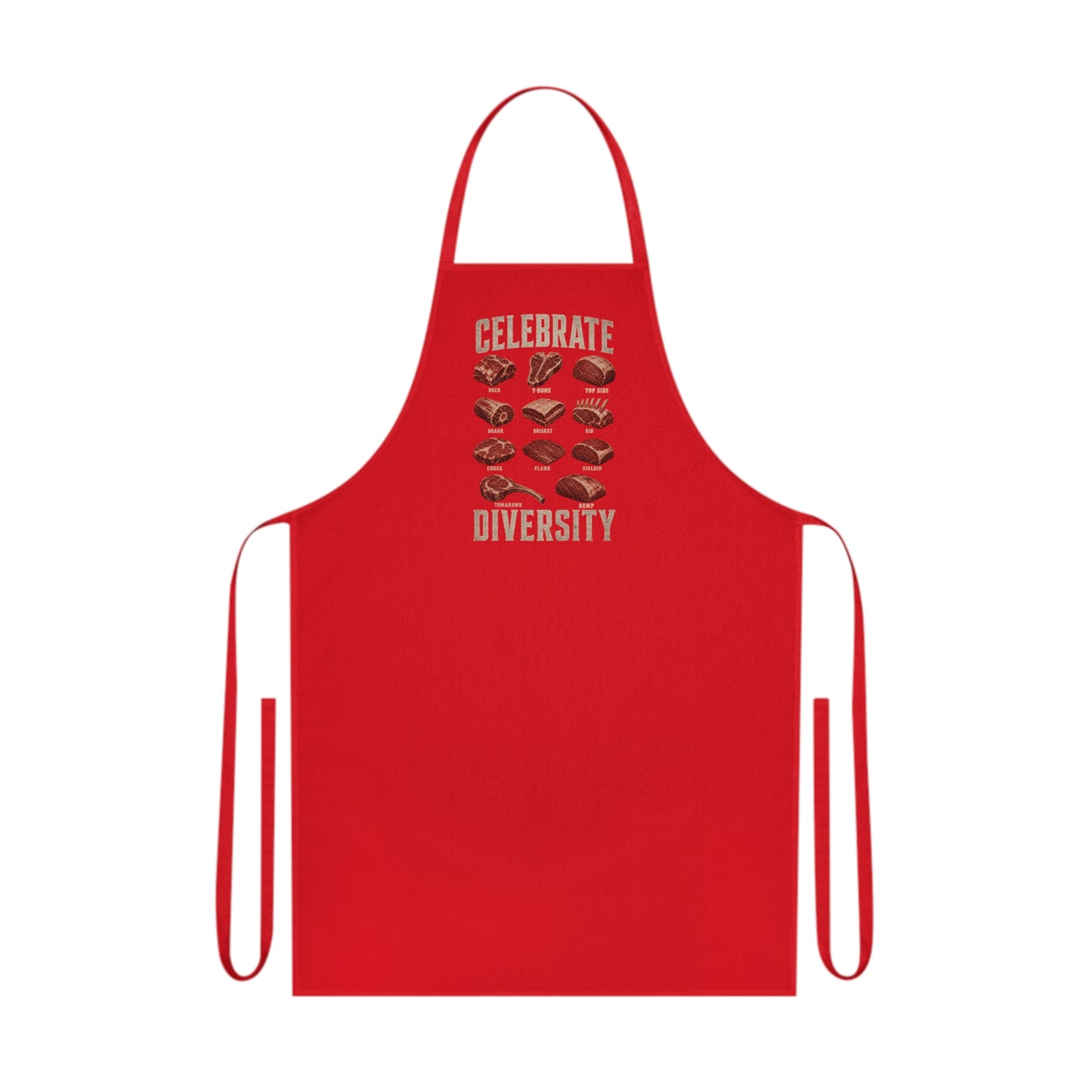 royal blue bbq apron with celebrate diversity meat cuts diagram funny foodie gift