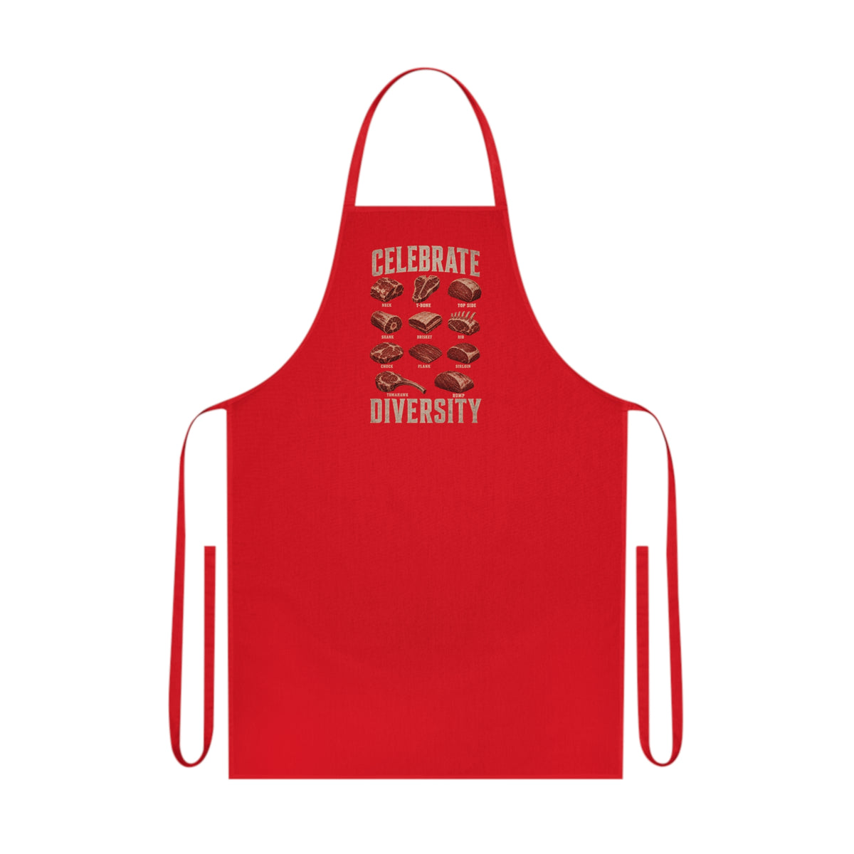 royal blue bbq apron with celebrate diversity meat cuts diagram funny foodie gift