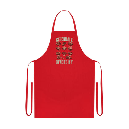 royal blue bbq apron with celebrate diversity meat cuts diagram funny foodie gift