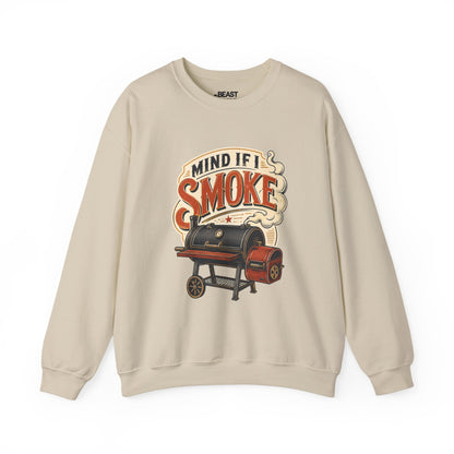 red sweatshirt with mind if i smoke bbq smoker graphic for grill masters