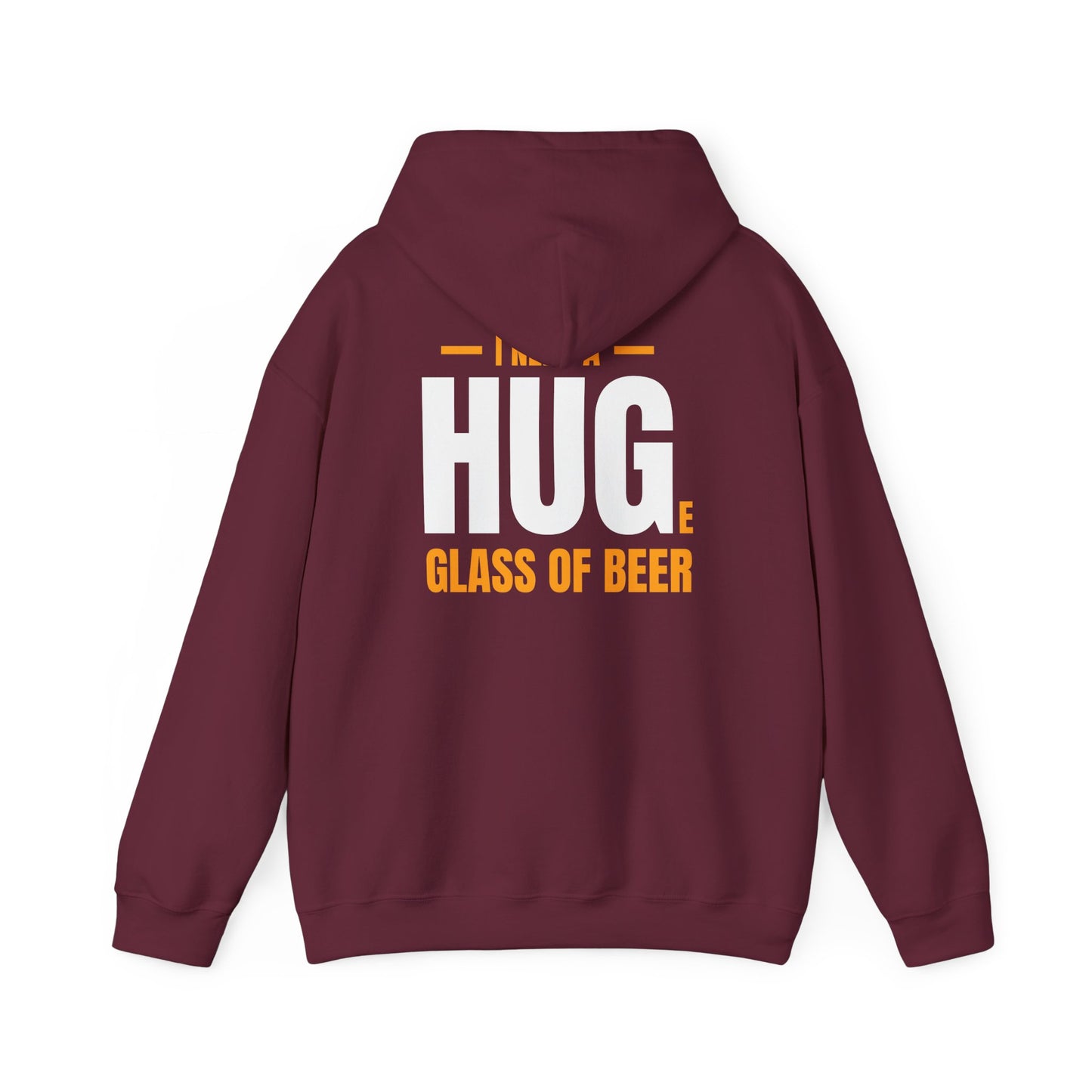 close up of i need a huge glass of beer hoodie print detail on dark heather