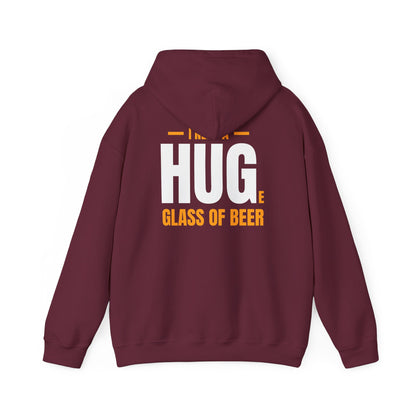 close up of i need a huge glass of beer hoodie print detail on dark heather