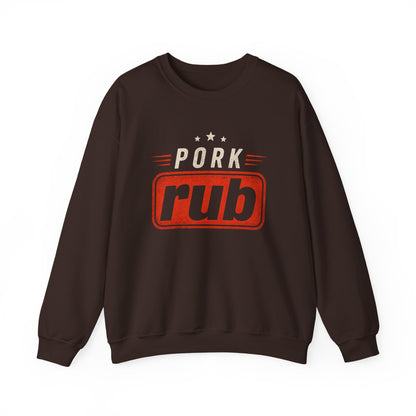 dark chocolate sweatshirt with bold pork rub bbq pitmaster print