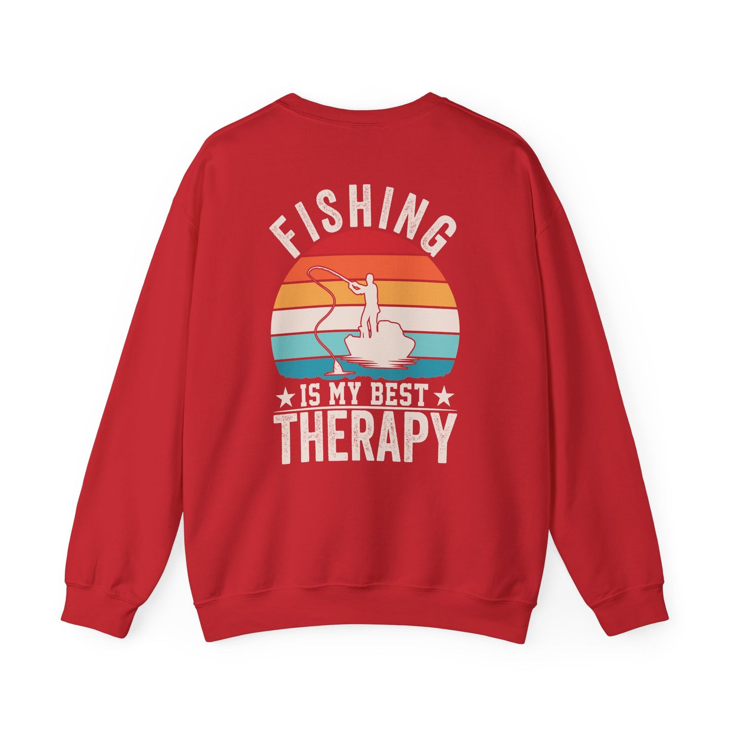 navy sweatshirt with angler best therapy print