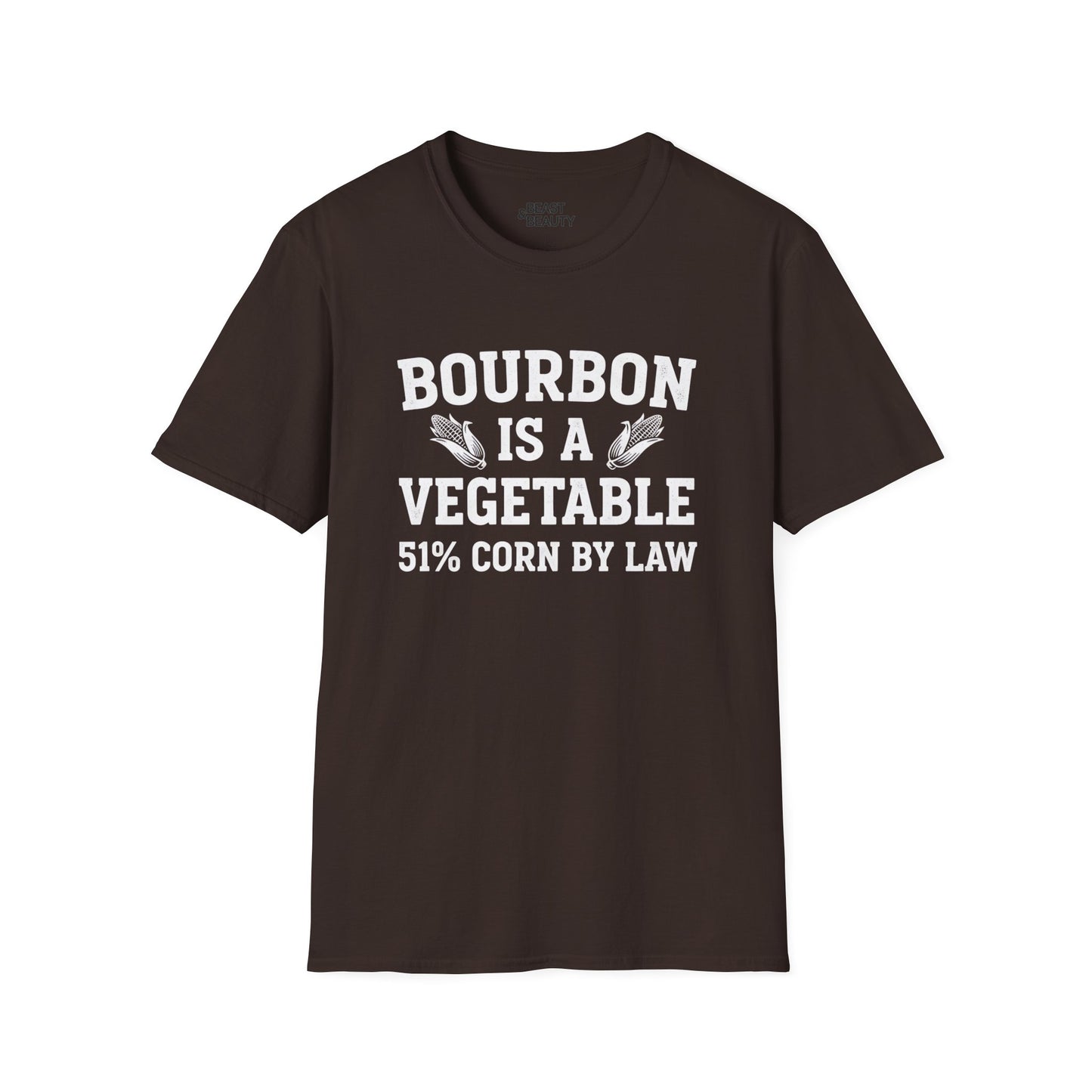 royal blue t-shirt with bourbon is a vegetable funny distillery gift design