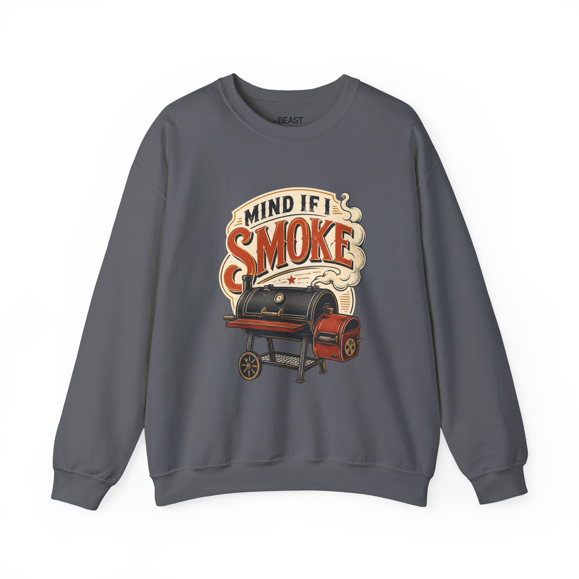 mind if i smoke funny bbq sweatshirt shown flat in sand colour