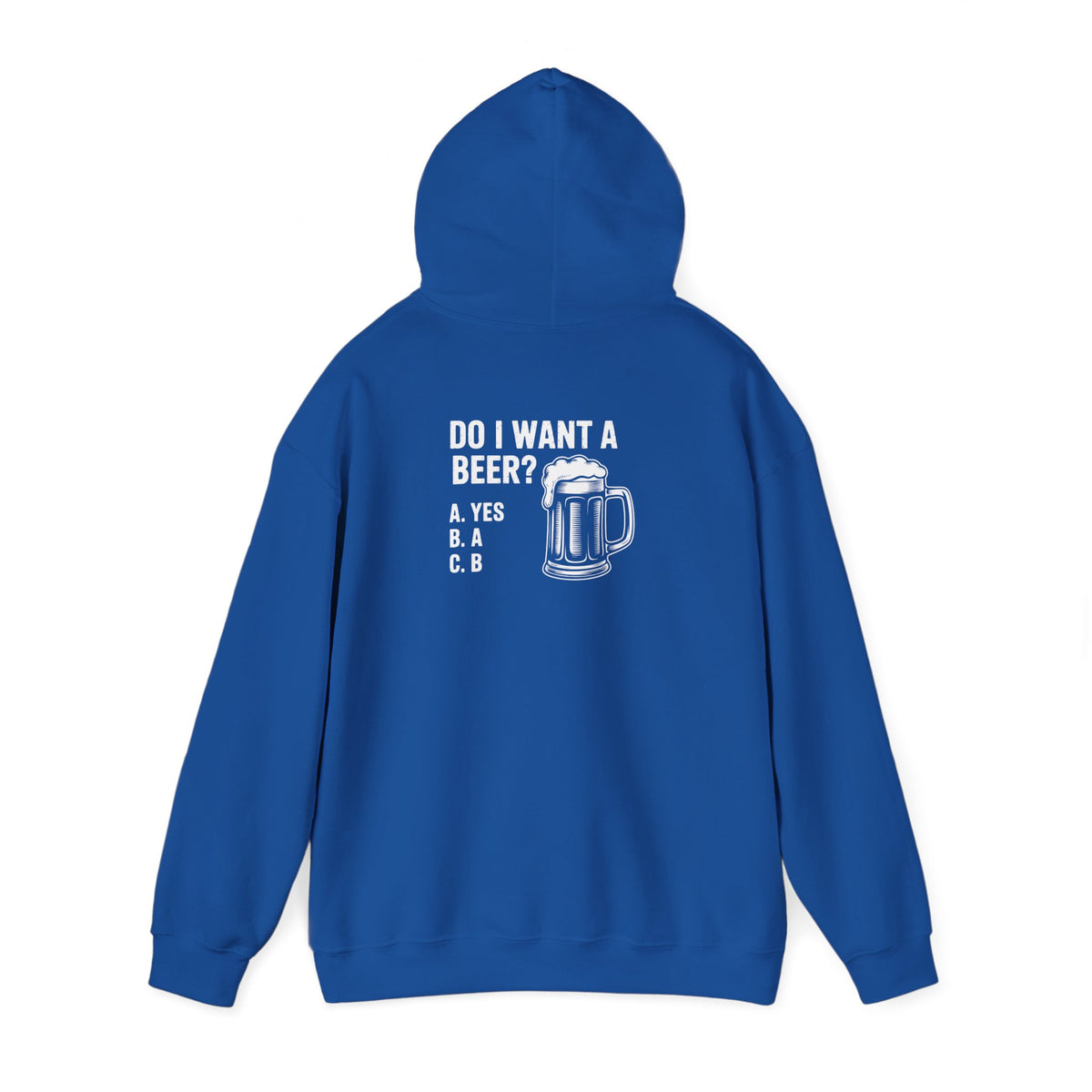 navy hoodie with do i want a beer funny slogan graphic