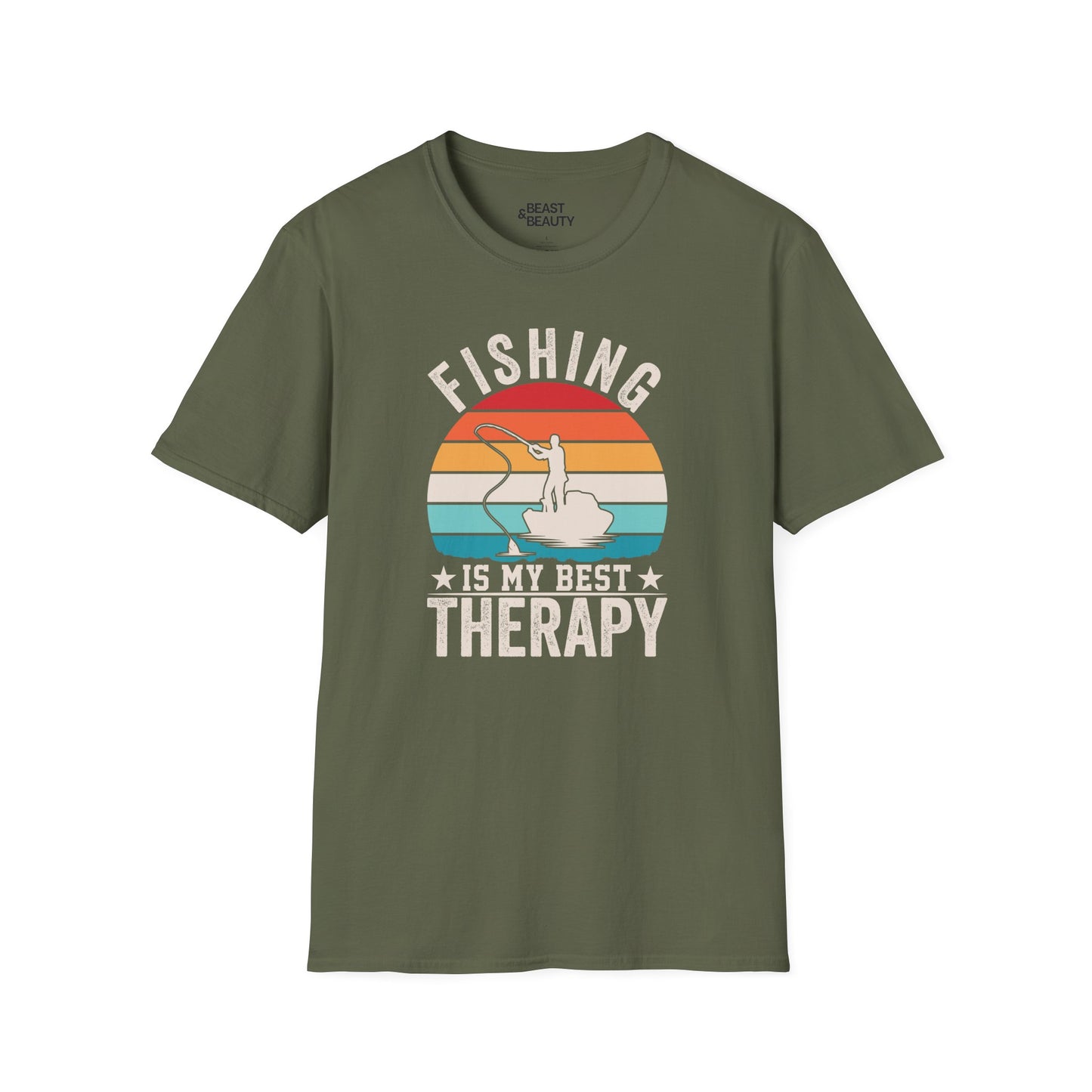 royal blue t-shirt with fishing is my best therapy funny fishing print