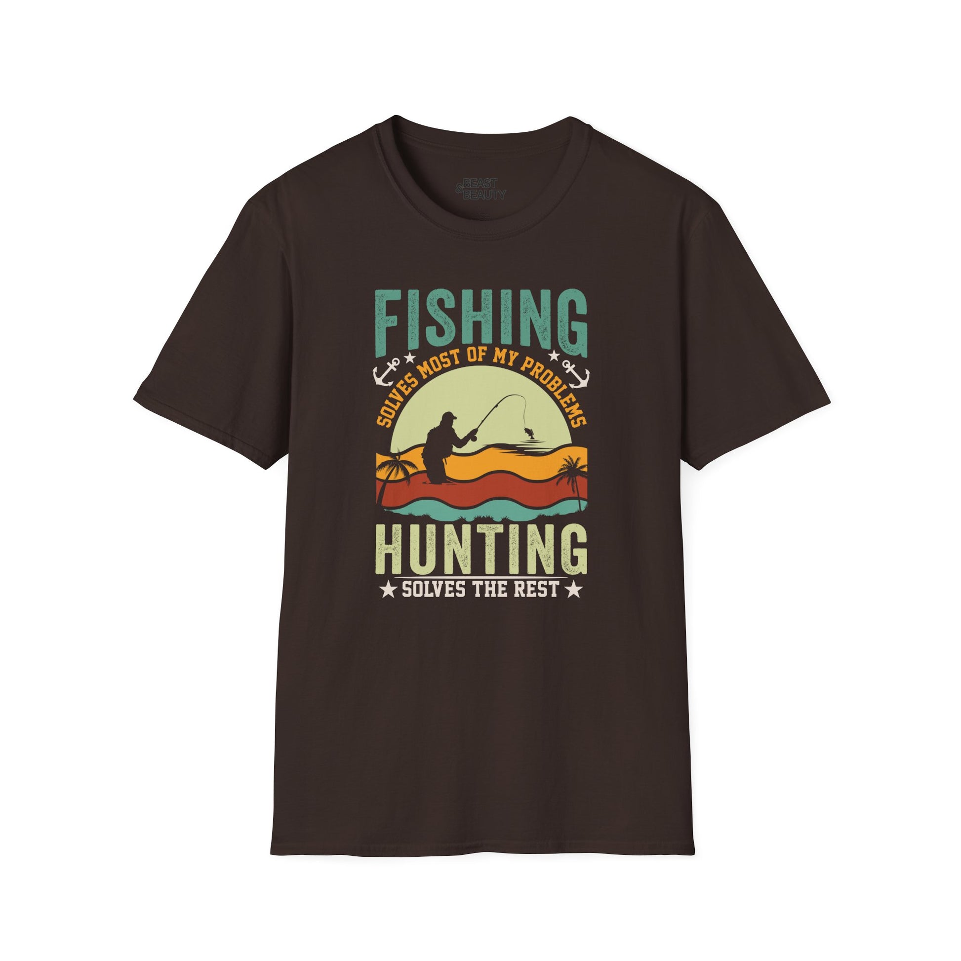 military green t-shirt with funny fishing and hunting slogan for outdoor enthusiast gift