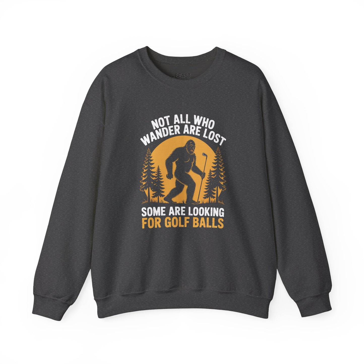 forest green sweatshirt with not all who wander are lost golf balls funny slogan print