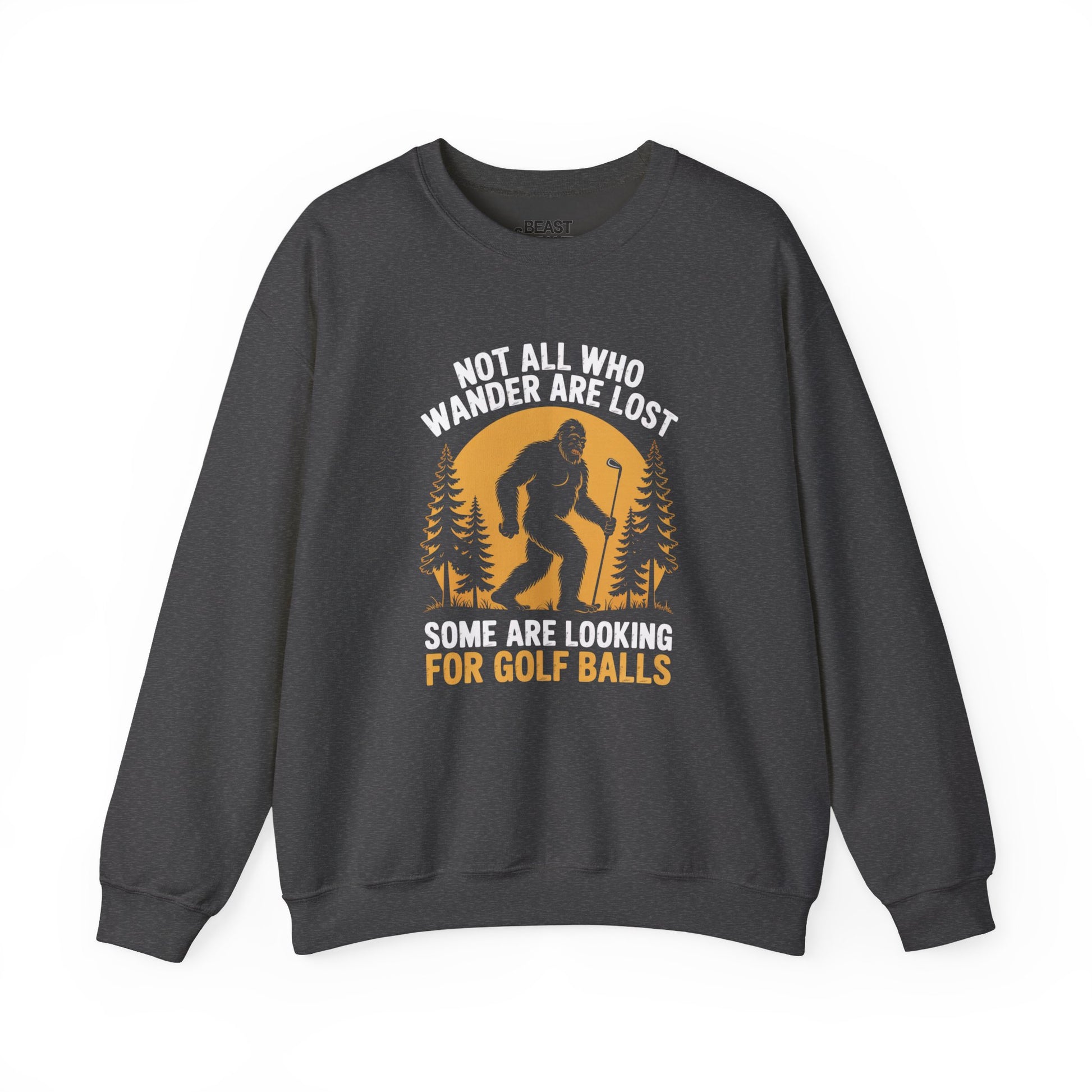 forest green sweatshirt with not all who wander are lost golf balls funny slogan print