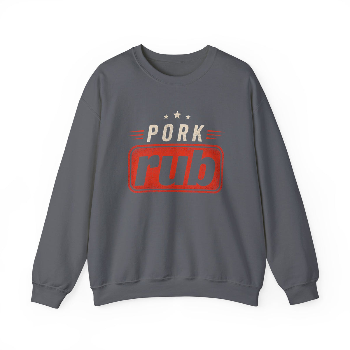 dark heather sweatshirt with pork rub bbq pitmaster design detail