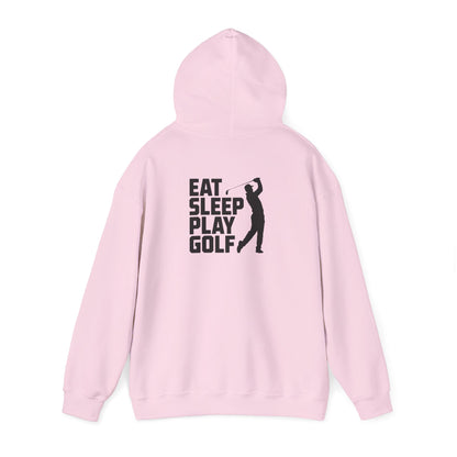 light blue hoodie with eat sleep play golf design