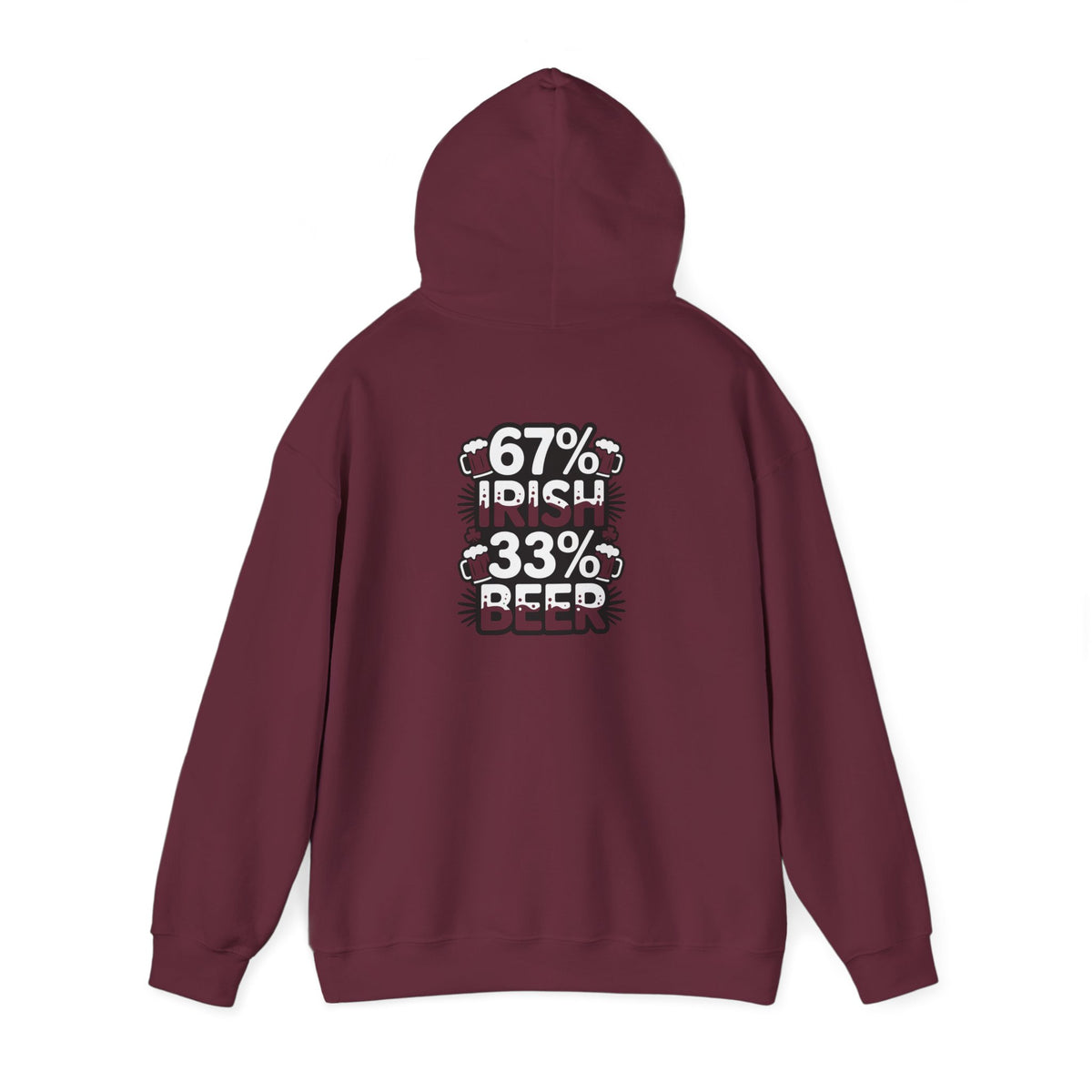 royal blue hoodie with 67 percent irish 33 percent beer pub fan graphic