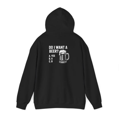 maroon hoodie with do i want a beer funny design front