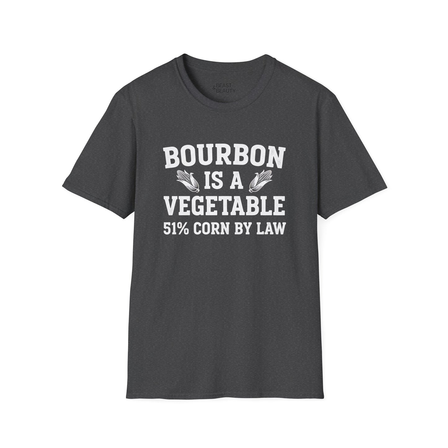 navy t-shirt with bourbon is a vegetable funny corn liquor design