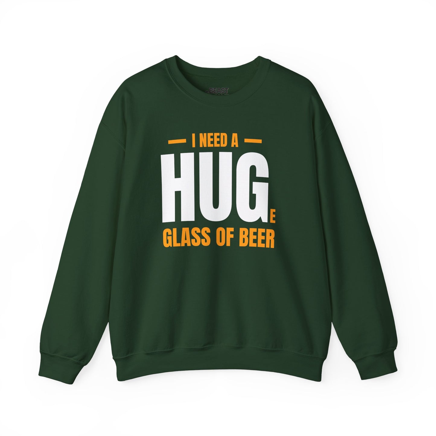 navy sweatshirt with i need a huge glass of beer graphic for funny gift ideas