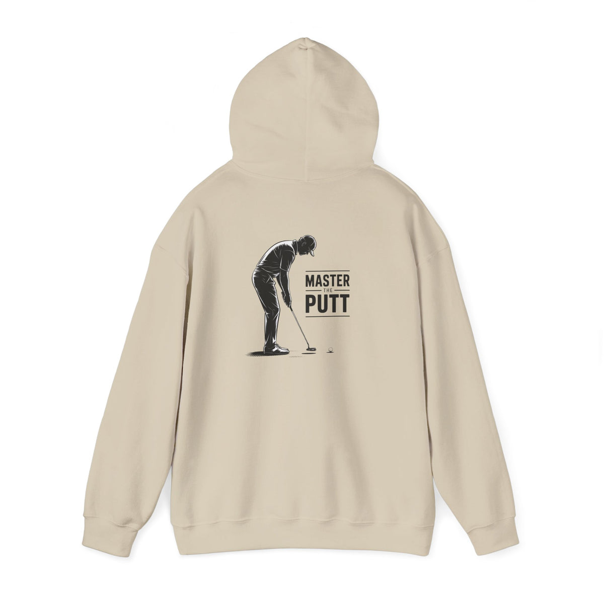 light pink hoodie with master the putt bold golf print