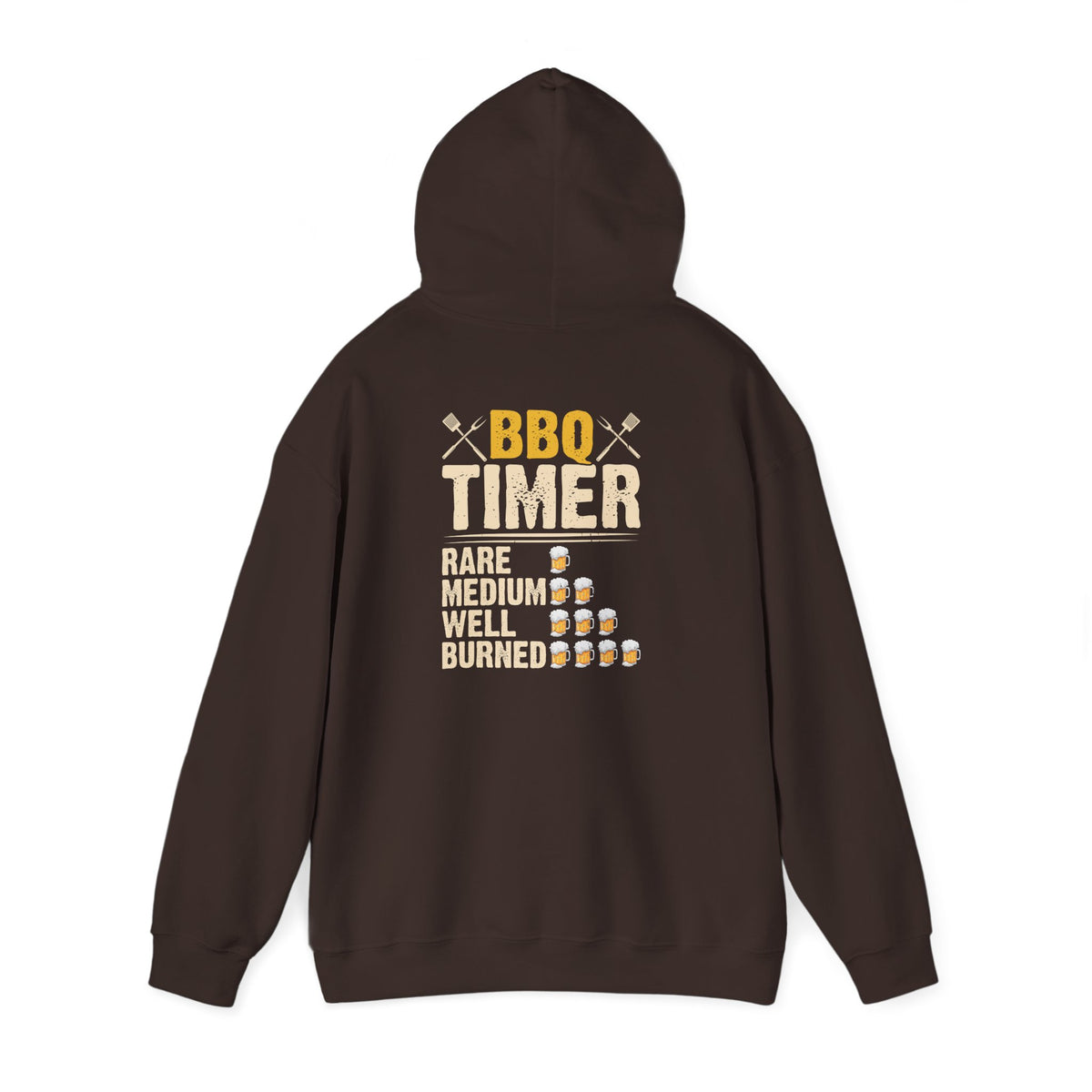dark chocolate hoodie with bbq timer grill master printed design
