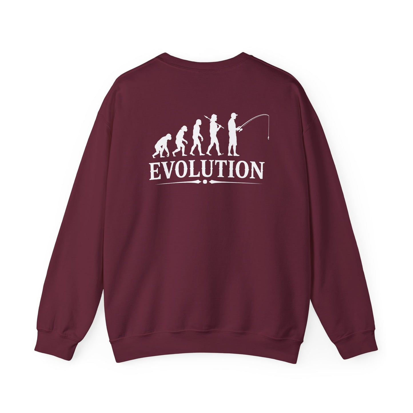 maroon sweatshirt with fishing evolution graphic print for fishing dads