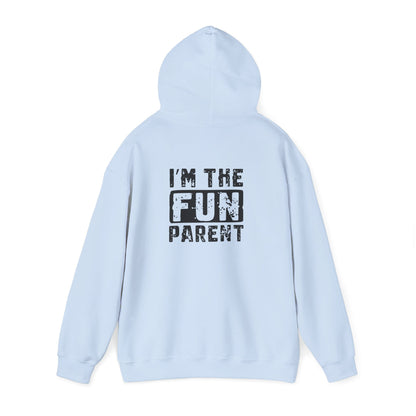 sand hoodie with i'm the fun parent bold printed design