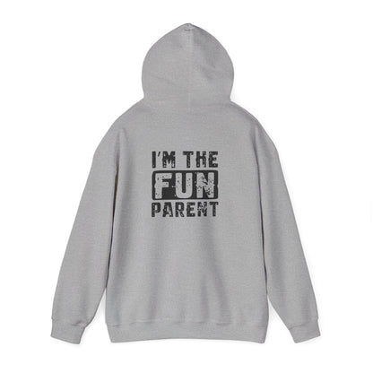 light pink hoodie with i'm the fun parent funny parent gift design