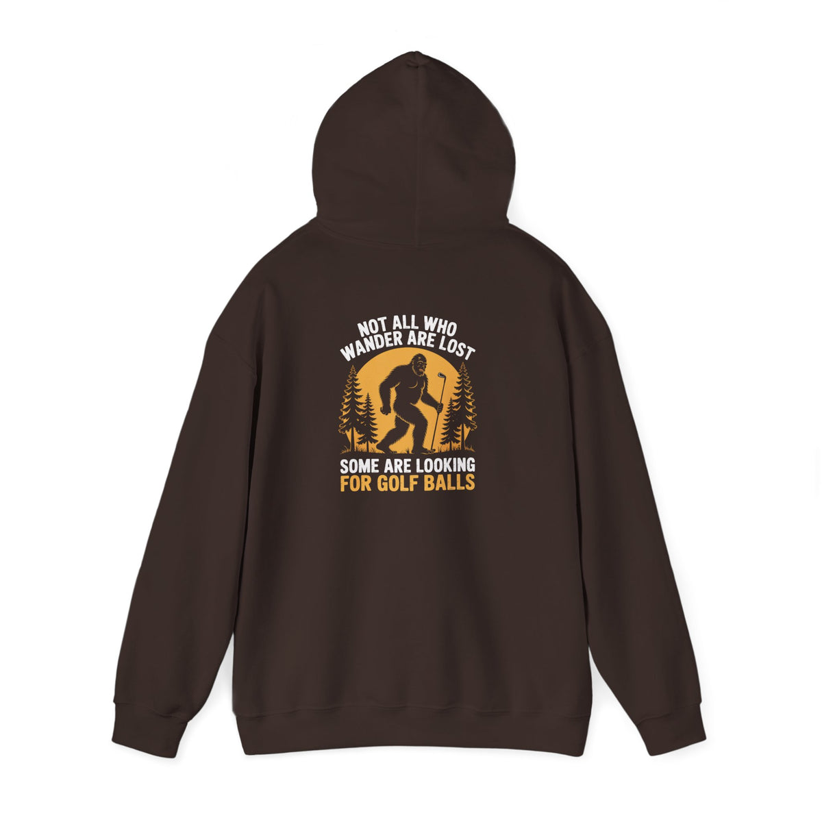 dark chocolate hoodie with not all who wander are lost golf graphic