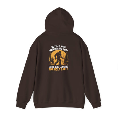 dark chocolate hoodie with not all who wander are lost golf graphic