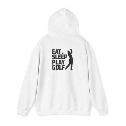 white hoodie with eat sleep play golf funny design