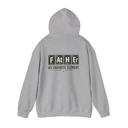 white hoodie with father my favorite element funny science dad graphic