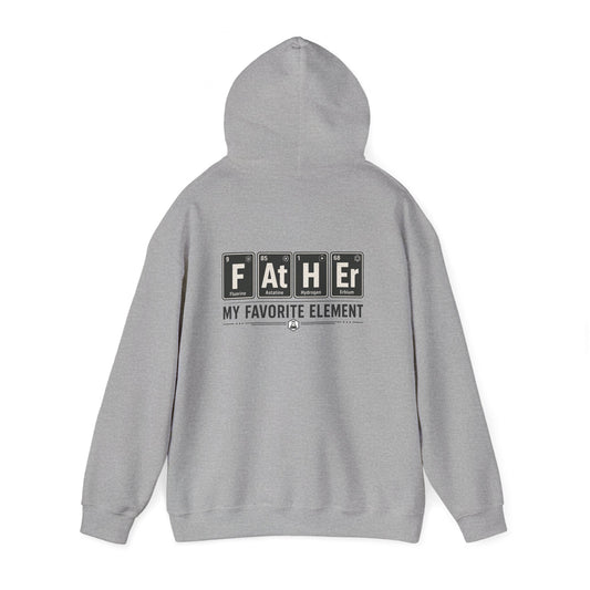 white hoodie with father my favorite element funny science dad graphic