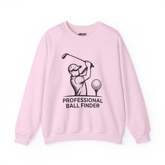light pink sweatshirt with professional ball finder funny golf slogan design