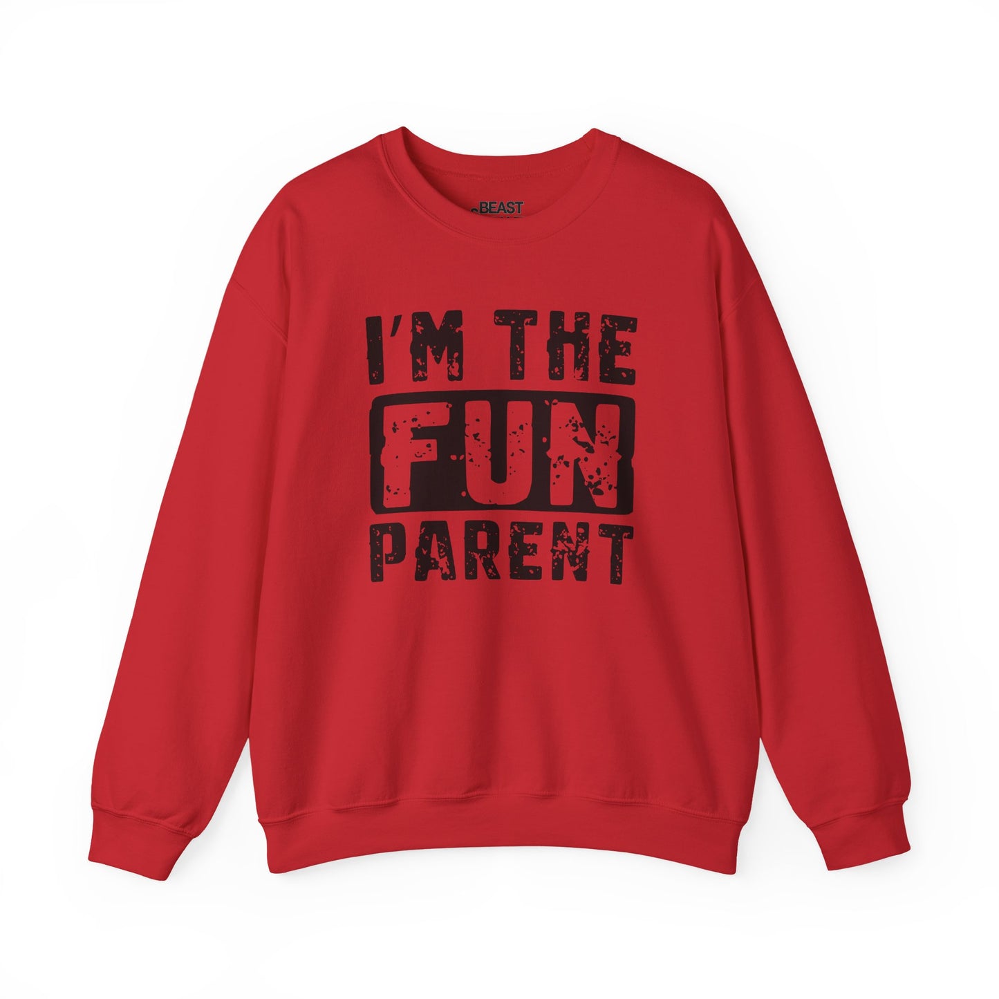 white sweatshirt with i'm the fun parent printed design novelty parent gift