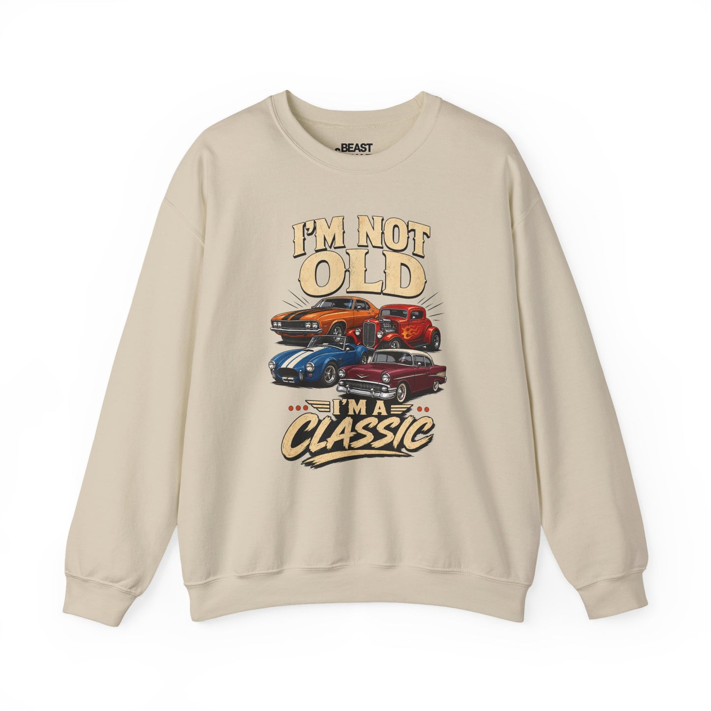 sport grey sweatshirt with i'm not old i'm a classic car humour printed design