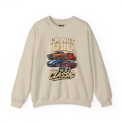 sport grey sweatshirt with i'm not old i'm a classic car humour printed design